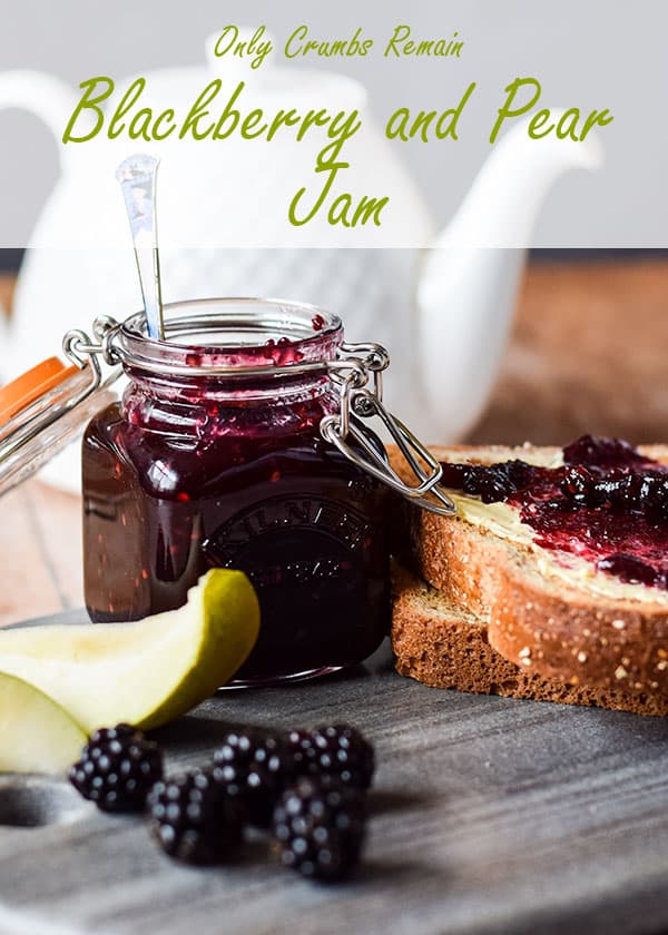 pot of blackberry and pear jam.