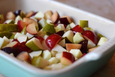 Prepared fruit for a fruit crumble