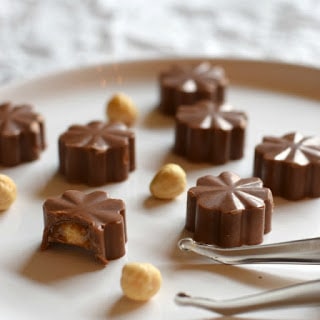 hazelnut caramel chocolates on a plate